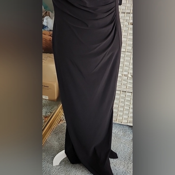 👉*NWT* SEXY LONG BLACK DRESS W/ BLACK LACE & SIDE SLIT ~SIZE: 12 ~40s RETRO - Picture 8 of 14